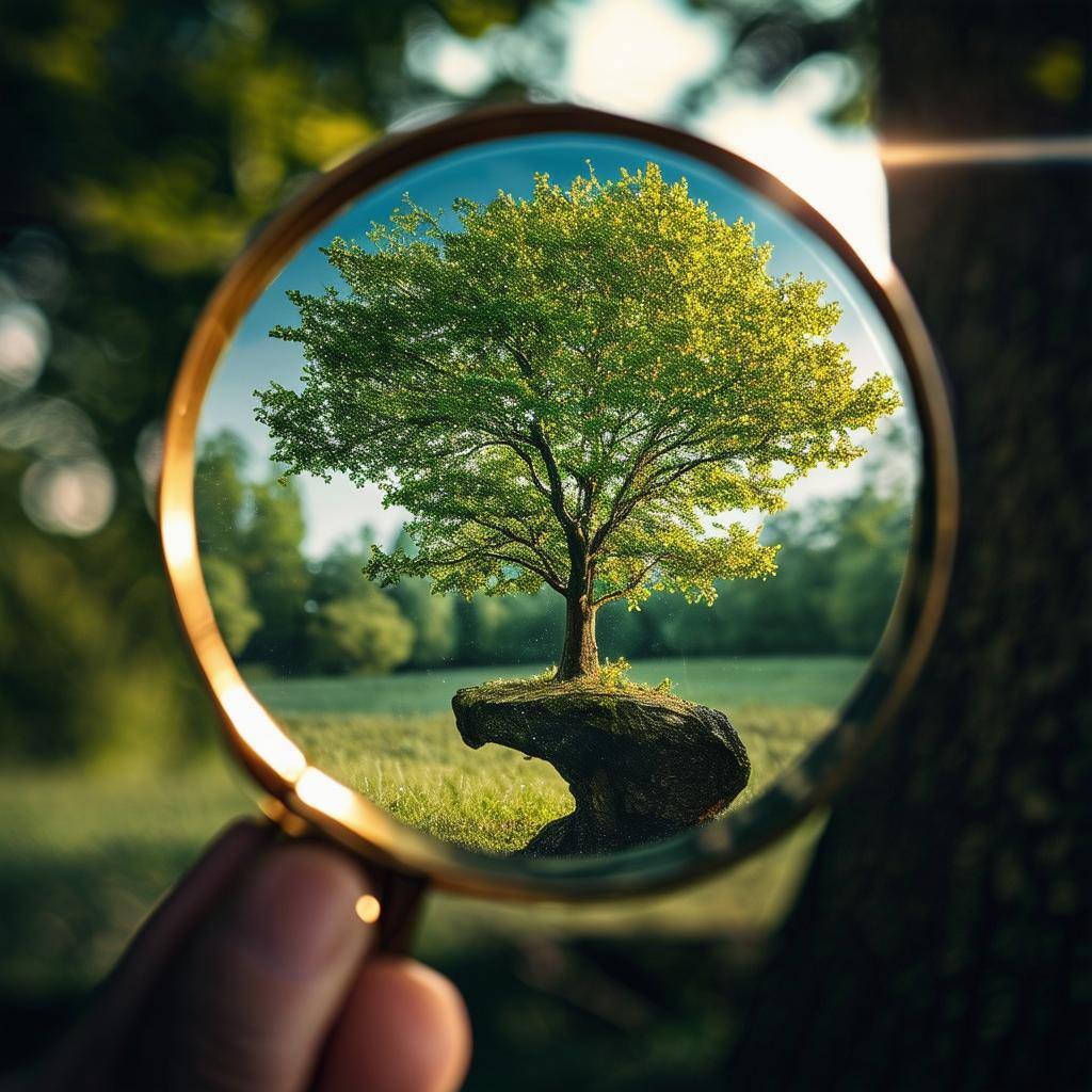 Magnifying glass monitoring at a tree